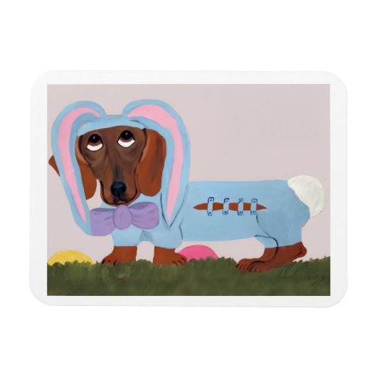 Dachshund Easter Bunny Card マグネット (横)