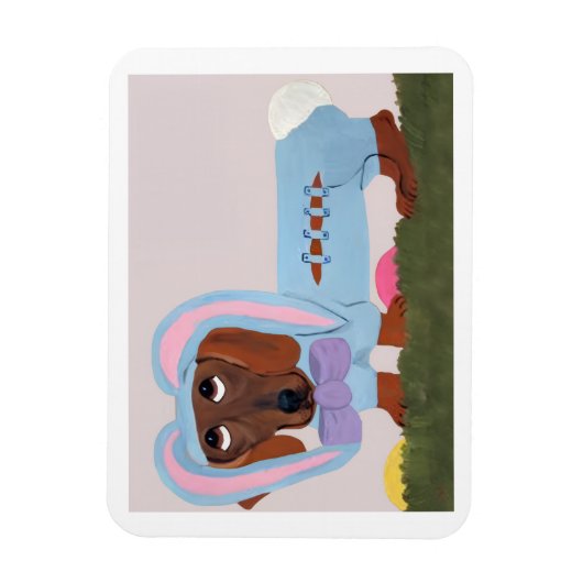 Dachshund Easter Bunny Card マグネット (縦)