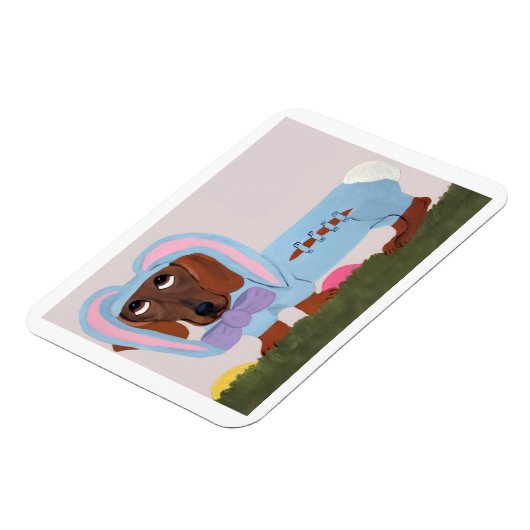 Dachshund Easter Bunny Card マグネット (左側)