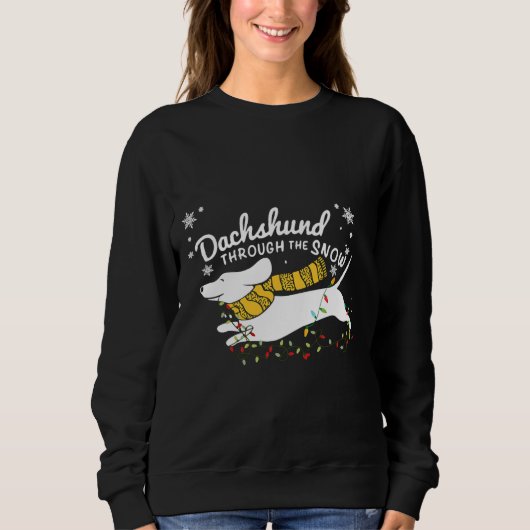 Dachshund Fairy Lights Through The Snow スウェットシャツ (正面)