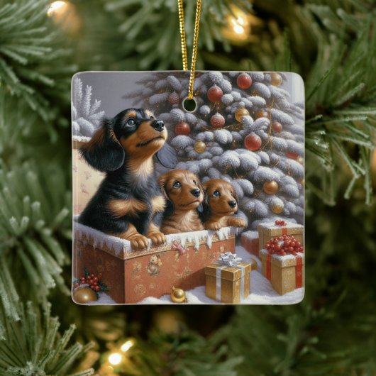 Dachshund Family Personalized Tree Ornament セラミックオーナメント (ツリー)
