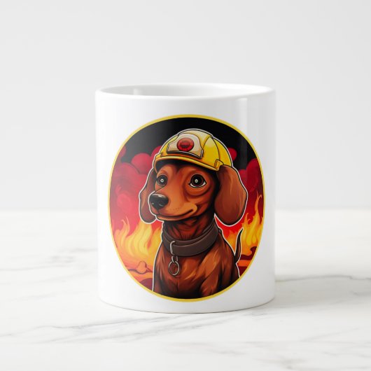 Dachshund firefighter  ジャンボコーヒーマグカップ (正面)