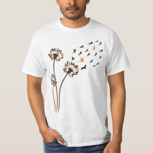 Dachshund Flower Fly Dandelion Funny Cute Dog Love Tシャツ (正面)