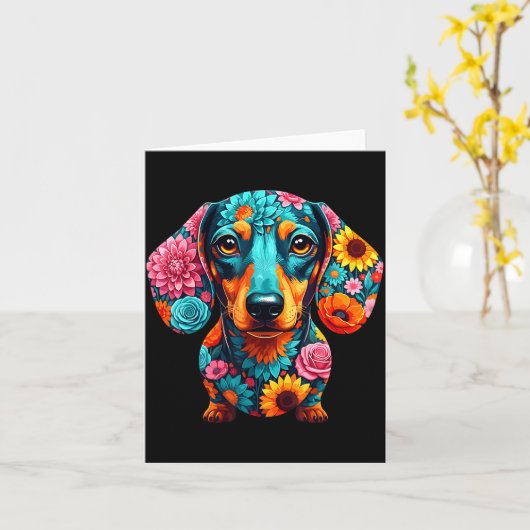 Dachshund Flower Funny Dog カード (黄色い花)