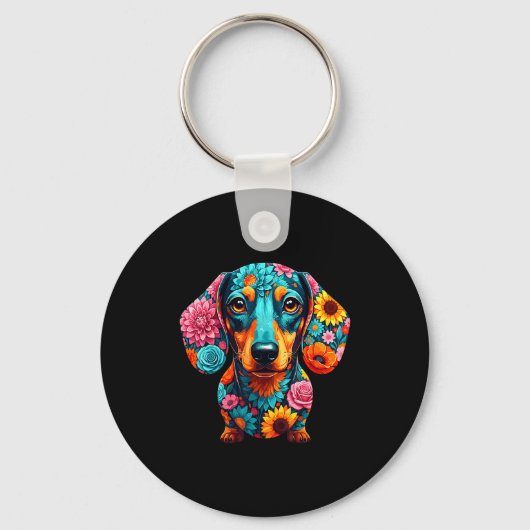Dachshund Flower Funny Dog  キーホルダー (正面)