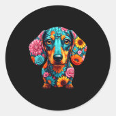 Dachshund Flower Funny Dog  ラウンドシール (正面)