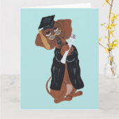 Dachshund Graduate カード (黄色い花)