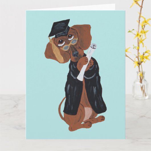 Dachshund Graduate カード (黄色い花)