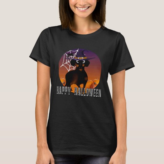 Dachshund halloween costume witch dachshund hallo tシャツ (正面)