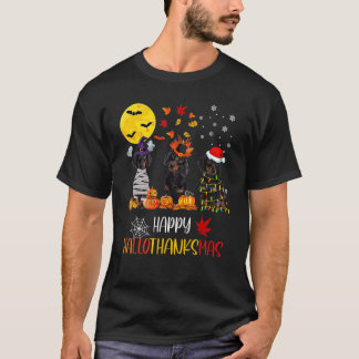 Dachshund Halloween Happy HalloThanksMas Autumn Th Tシャツ