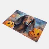 Dachshund Halloween With Pumpkins Scary ドアマット (アングル)