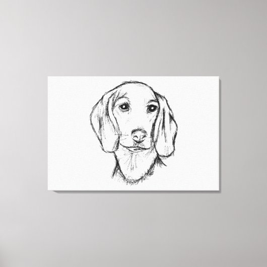 dachshund hand drawn sketch black white puppy dog  キャンバスプリント (正面)