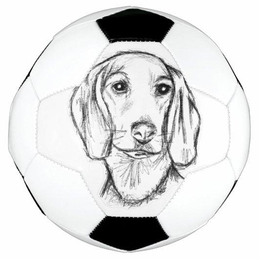 dachshund hand drawn sketch black white puppy dog  サッカーボール (正面)