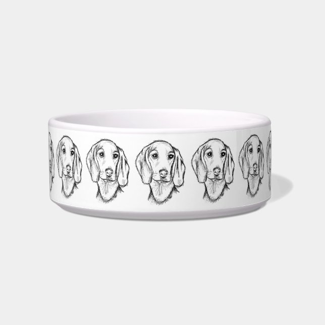 dachshund hand drawn sketch black white puppy dog  ボウル (正面)