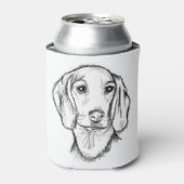 dachshund hand drawn sketch black white puppy dog 缶クーラー (缶正面)