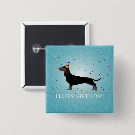 Dachshund Happy Birthday Design 缶バッジ (正面&裏面)