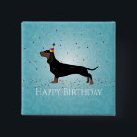 Dachshund Happy Birthday Design 缶バッジ<br><div class="desc">This silhouette can also represent: Artois, Wiener dog, Weiner dog, Sausage Dog, Hot Dog, Hotdog, Teckel, Tweenie, Dachshund, Doxie, Hound, Standard Dachshund, Miniature Dachshund, Mini Dachshund, long bodied, hunting, Badger Dog, German, Liberty Hound, Smooth Dachshund, smooth, Rough Haired Dachshund, Longhaired Dachshund, Long Haired Mini Dachshund, Long Haired Dachshund, black and...</div>