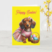Dachshund Happy Easter  カード (黄色い花)