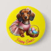 Dachshund Happy Easter Button 缶バッジ (正面)