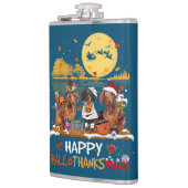 Dachshund Happy Hallothanksmas Halloween Thanksgiv フラスク (左)