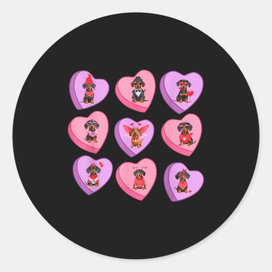 Dachshund Hearts Candy Valentines Weiner Dog Pet L ラウンドシール (正面)