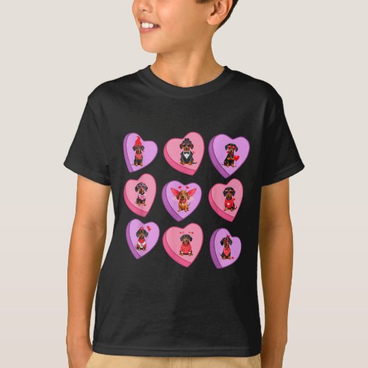 Dachshund Hearts Candy Valentines Weiner Dog Pet L Tシャツ (正面)