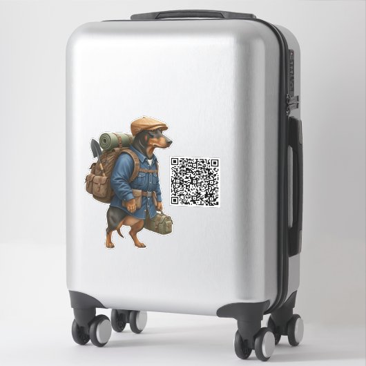Dachshund Hiker + QR Code シール (スーツケース)