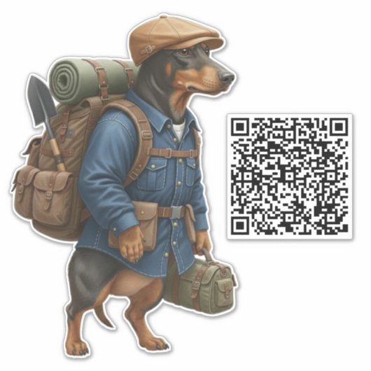 Dachshund Hiker + QR Code シール (正面)
