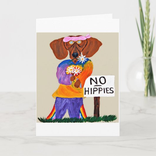 Dachshund Hippie at No Hippies Sign カード (正面)