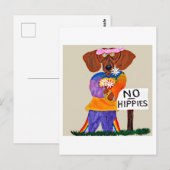 Dachshund Hippie at No Hippies Sign ポストカード (正面/裏面)