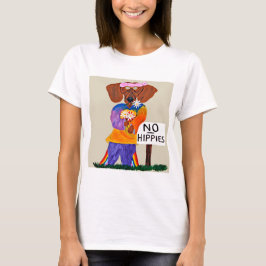 Dachshund Hippie at No Hippies Sign Tシャツ