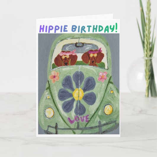 Dachshund Hippie Birthday  カード (正面)