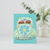 Dachshund Hippiesの花の愛モバイル ポストカード (スタンド正面)