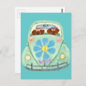 Dachshund Hippiesの花の愛モバイル ポストカード (正面/裏面)