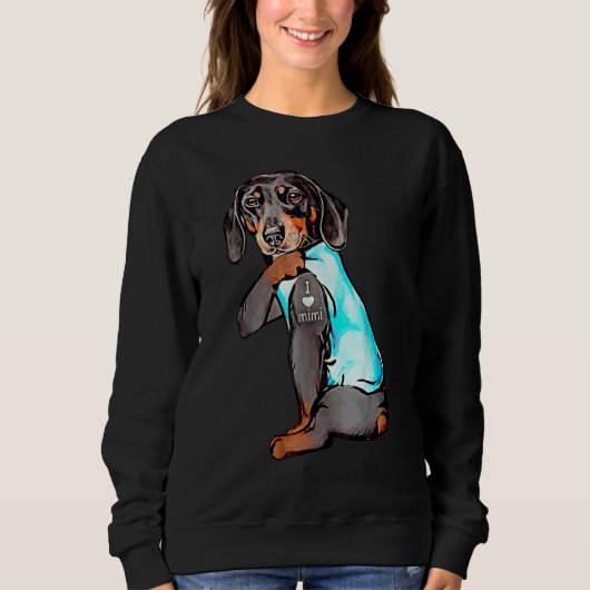 Dachshund I Love Mimi Tattoo Apparel Dog Mimi Moth スウェットシャツ (正面)