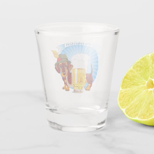 Dachshund in Alpine Hatオクトーバーフェストロゴ ショットグラス (裏面)