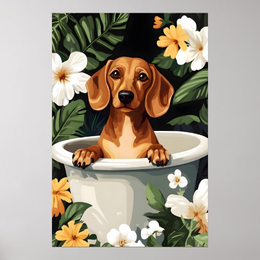 Dachshund In Bathtub Poster, Funny Dog Poster ポスター (正面)