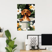 Dachshund In Bathtub Poster, Funny Dog Poster ポスター (ホームオフィス)