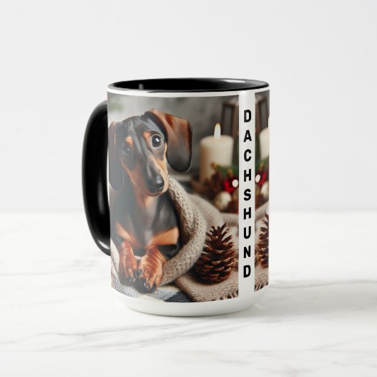 Dachshund in Blanket Christmas Coffee Mug Cup マグカップ (正面左)