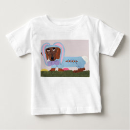 Dachshund in bunny costume ベビーTシャツ
