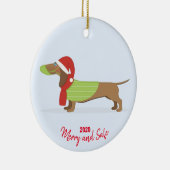 Dachshund in Face Mask Christmas 2020 セラミックオーナメント (右)