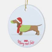 Dachshund in Face Mask Christmas 2020 セラミックオーナメント (左)