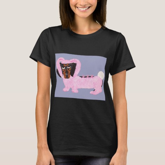 Dachshund In Fuzzy Pink Bunny Suit Tシャツ (正面)