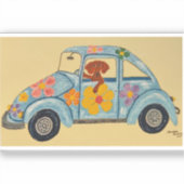 Dachshund in Hippie car シール (正面)