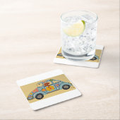 Dachshund in Hippie car  スクエアペーパーコースター (インサイチュ)