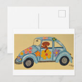 Dachshund in Hippie car ポストカード (正面/裏面)