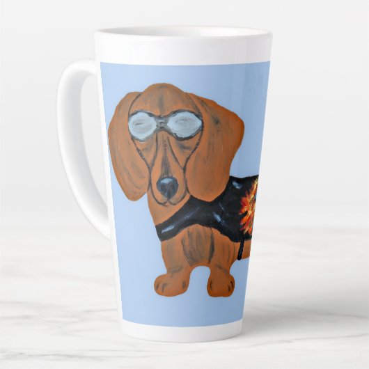 Dachshund in Racing Jacket Mug カフェラテマグ (左アングル)