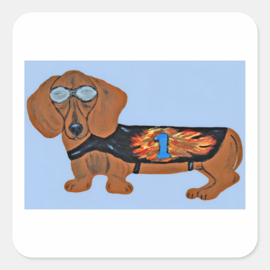 Dachshund in Racing Jacket Sticker スクエアシール (正面)
