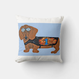 Dachshund in Racing Jacket Throw Pillow クッション