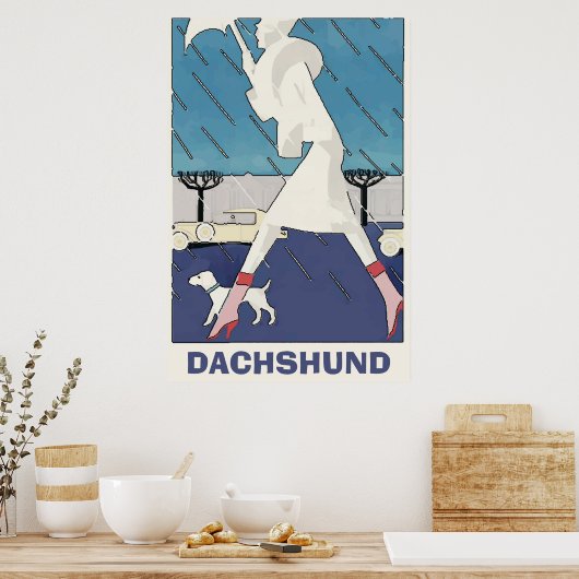 Dachshund in Rain Poster ポスター (キッチン)